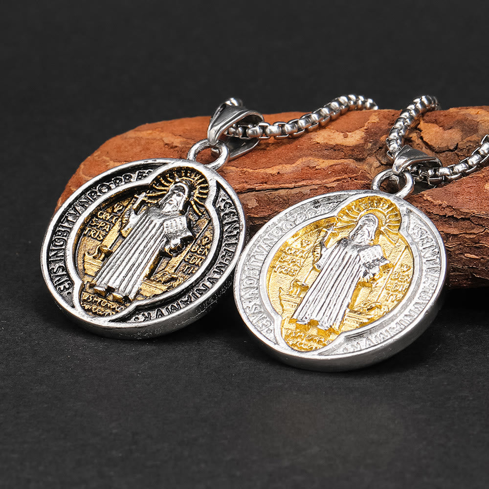 Collier Pendentif Protection Sacrée Style Rétro Classique Saint Benoît