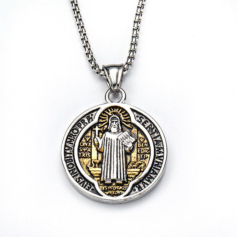 Collier Pendentif Protection Sacrée Style Rétro Classique Saint Benoît