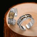 Anillo ajustable de aleación con Medalla Milagrosa de la Virgen María en oro de dos tonos estilo retro