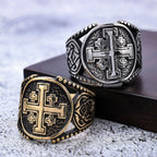 Bague en alliage avec symbole Croix de Jérusalem, style classique, fabrication ancienne