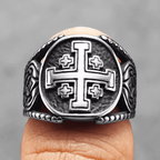 Bague en alliage avec symbole Croix de Jérusalem, style classique, fabrication ancienne