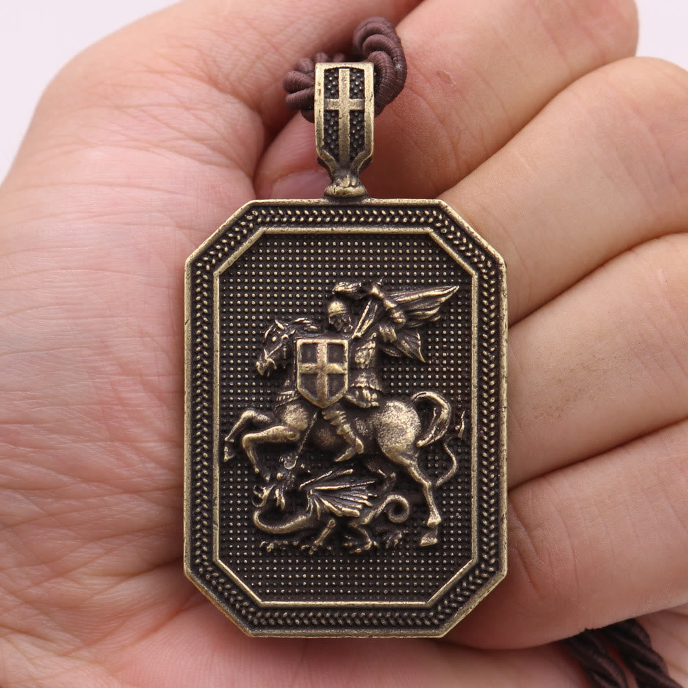 Collar con colgante de San Jorge y el Dragón estilo clásico, con oración de protección