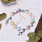 Bracelet Chapelet Une Dizaine Perles Céramique Style Coloré Saint Graal