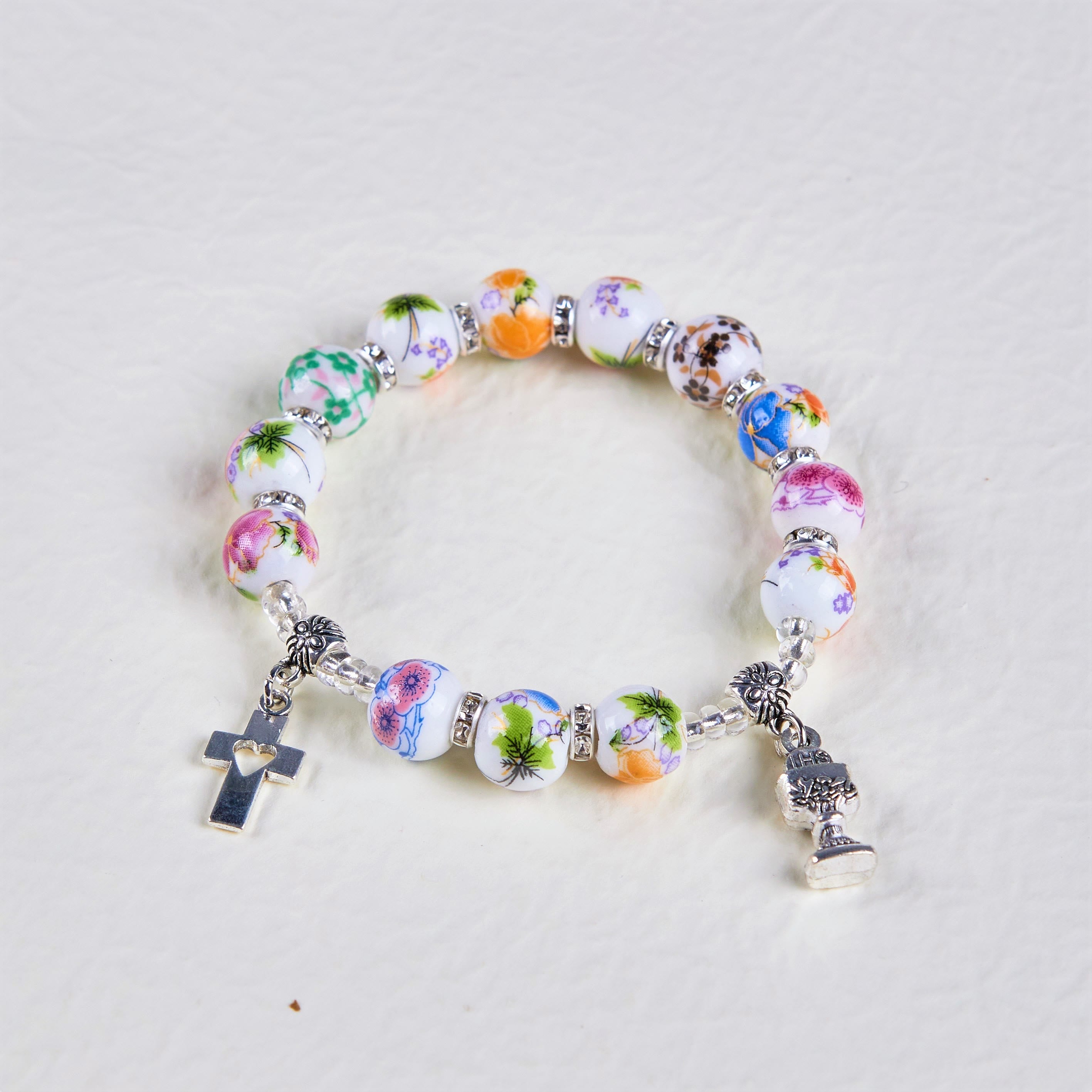 Bracelet Chapelet Une Dizaine Perles Céramique Style Coloré Saint Graal