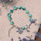 Bracelet Rosaire et Croix en Céramique Ton Vert Fleur Joyeuse