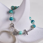 Bracelet Rosaire et Croix en Céramique Ton Vert Fleur Joyeuse