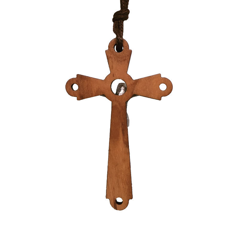 Collier pendentif dévotionnel béni en bois d'olivier style classique