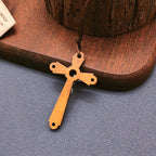 Collier pendentif dévotionnel béni en bois d'olivier style classique
