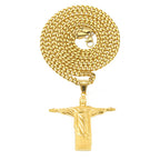 Collier pendentif Christ Rédempteur majestueux de style classique, finition dorée