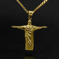 Collier pendentif Christ Rédempteur majestueux de style classique, finition dorée