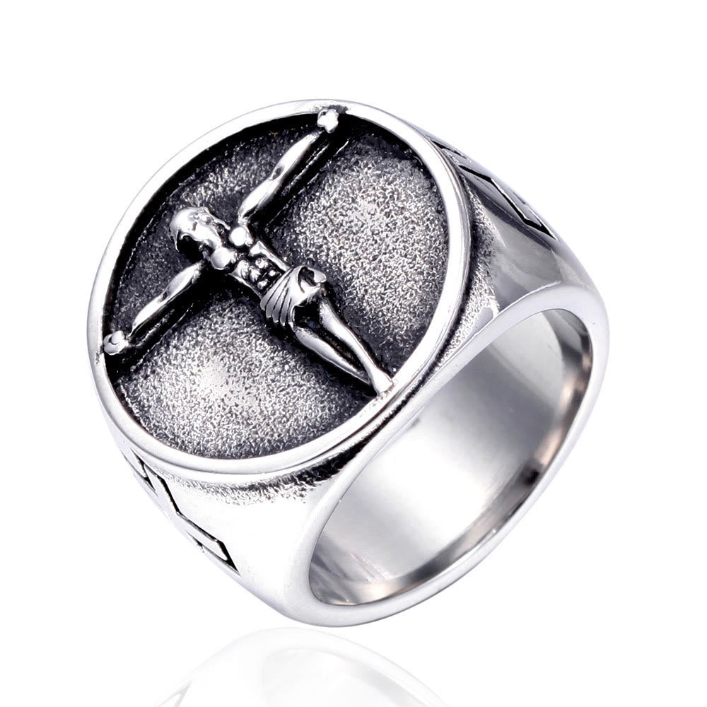 Anillo de fe bendecido con el símbolo de la cruz de Jesús, estilo clásico retro