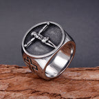Anillo de fe bendecido con el símbolo de la cruz de Jesús, estilo clásico retro