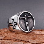 Anillo de fe bendecido con el símbolo de la cruz de Jesús, estilo clásico retro