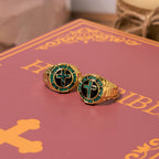 Bague Rétro en Alliage Doré avec Pierres Précieuses Vertes en Croix
