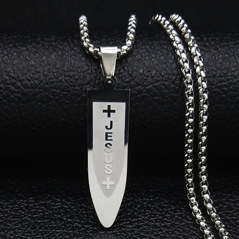 Collier pendentif Croix de Jésus divine gravée de style moderne