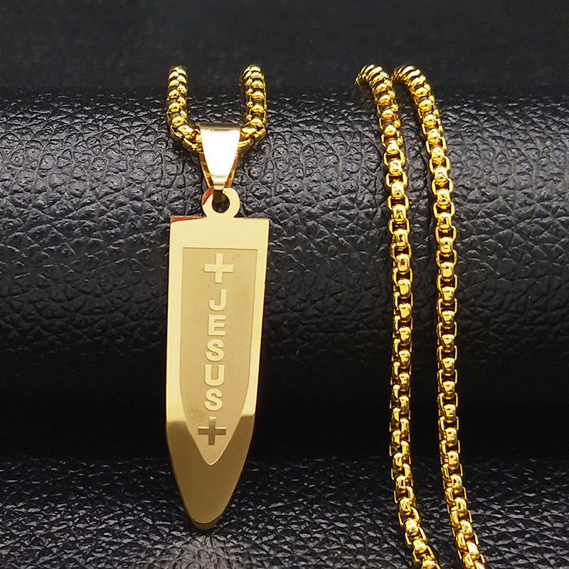 Collier pendentif Croix de Jésus divine gravée de style moderne