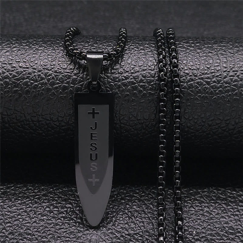 Collier pendentif Croix de Jésus divine gravée de style moderne