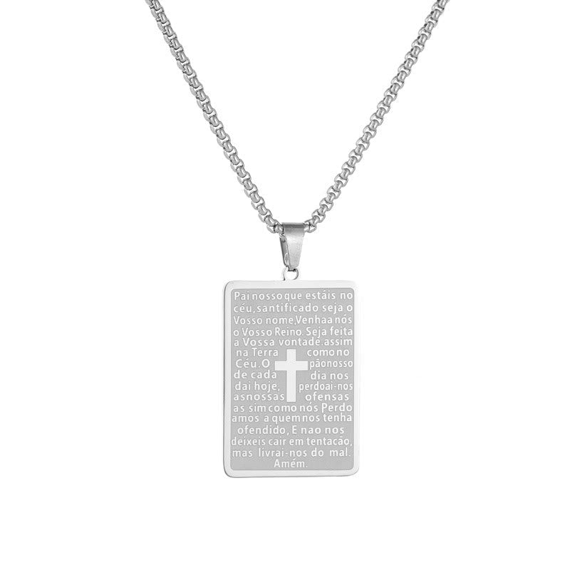 Collar con colgante de cruz del Padrenuestro, estilo clásico