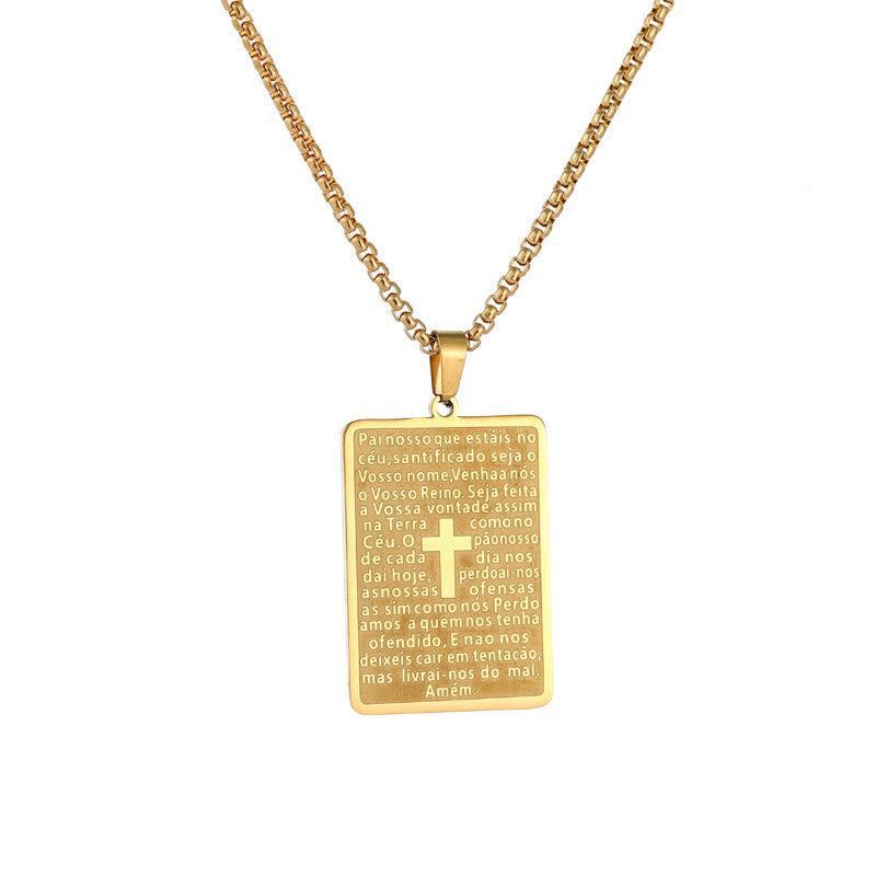 Collar con colgante de cruz del Padrenuestro, estilo clásico