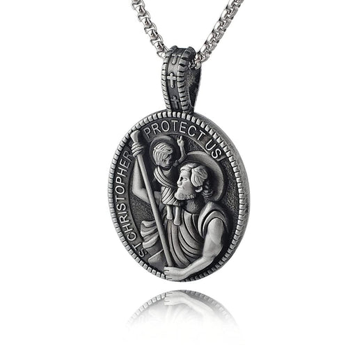 Classic Style Crafted St. Christopher Protect Us Pendant Necklace
