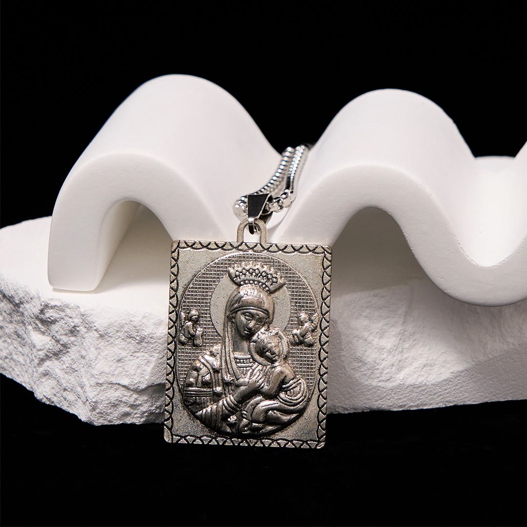 Collier Pendentif Médaille Saint Jésus et Marie Madone à l'Enfant Style Classique