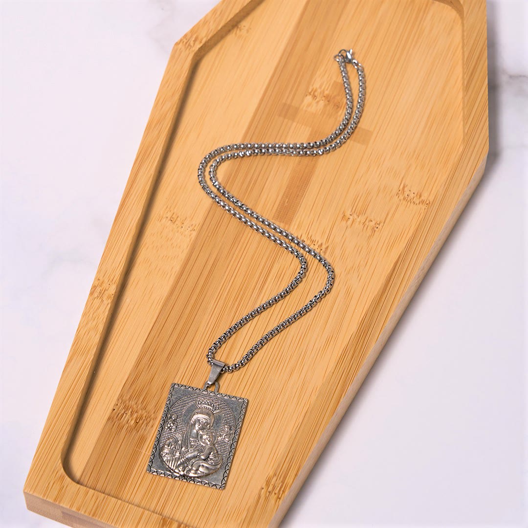 Collier Pendentif Médaille Saint Jésus et Marie Madone à l'Enfant Style Classique