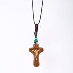 Llavero/Collar con colgante de amuleto de Cruz de Jesús minimalista de sándalo y boj