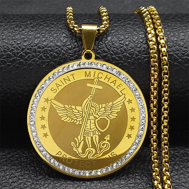 Collier pendentif de bénédiction sacrée Saint Michel Protège-nous, style classique