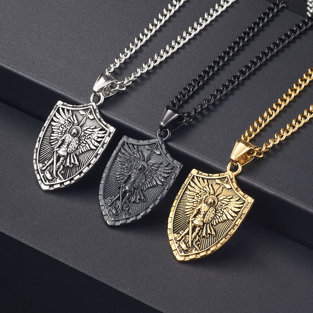 Collar con colgante de estilo moderno del Escudo de San Miguel Arcángel Guardián Divino