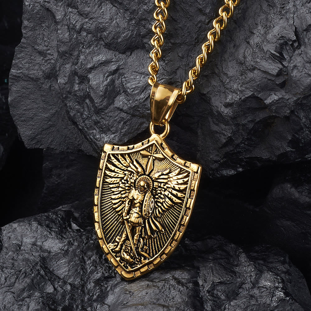 Collar con colgante de estilo moderno del Escudo de San Miguel Arcángel Guardián Divino