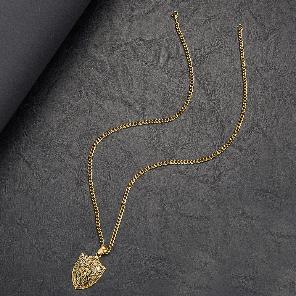 Collar con colgante de estilo moderno del Escudo de San Miguel Arcángel Guardián Divino