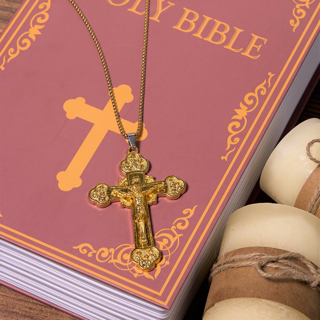 Collier avec Pendentif Crucifix en Alliage Artisanat Multicolore Style Classique