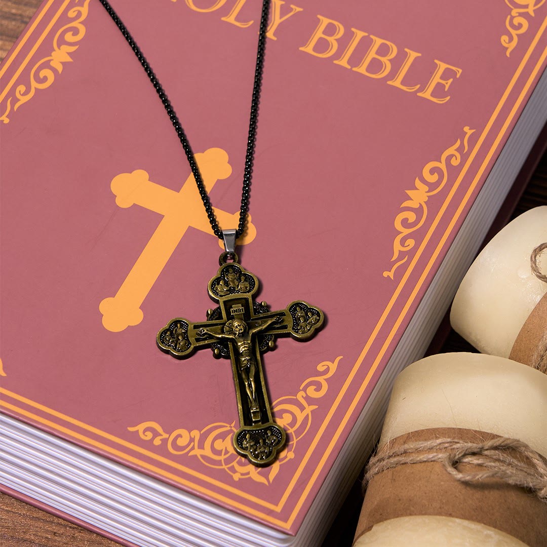 Collier avec Pendentif Crucifix en Alliage Artisanat Multicolore Style Classique