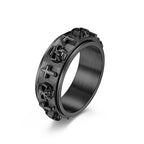 Anillo giratorio de acero titanio con cruz y calavera de estilo moderno