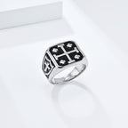 Anillo de fe divina tipo sello con escudo de cruz de Jerusalén estilo clásico