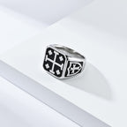Anillo de fe divina tipo sello con escudo de cruz de Jerusalén estilo clásico