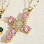 Collier pendentif zircon croix Notre-Dame de Guadalupe style moderne