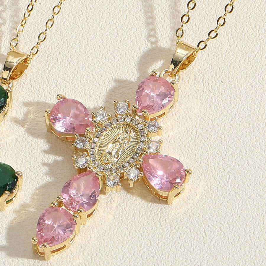 Collier pendentif zircon croix Notre-Dame de Guadalupe style moderne