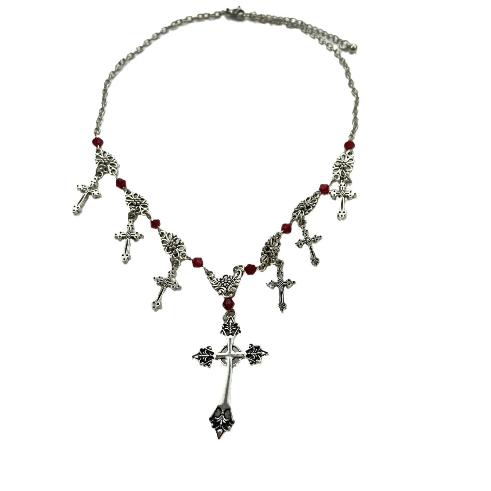 Collier perles écarlates style moderne croix foi divine