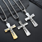 Collar de acero inoxidable con crucifijo de Jesús, cruz, fe sagrada, estilo moderno
