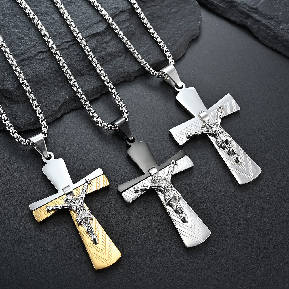 Collar de acero inoxidable con crucifijo de Jesús, cruz, fe sagrada, estilo moderno