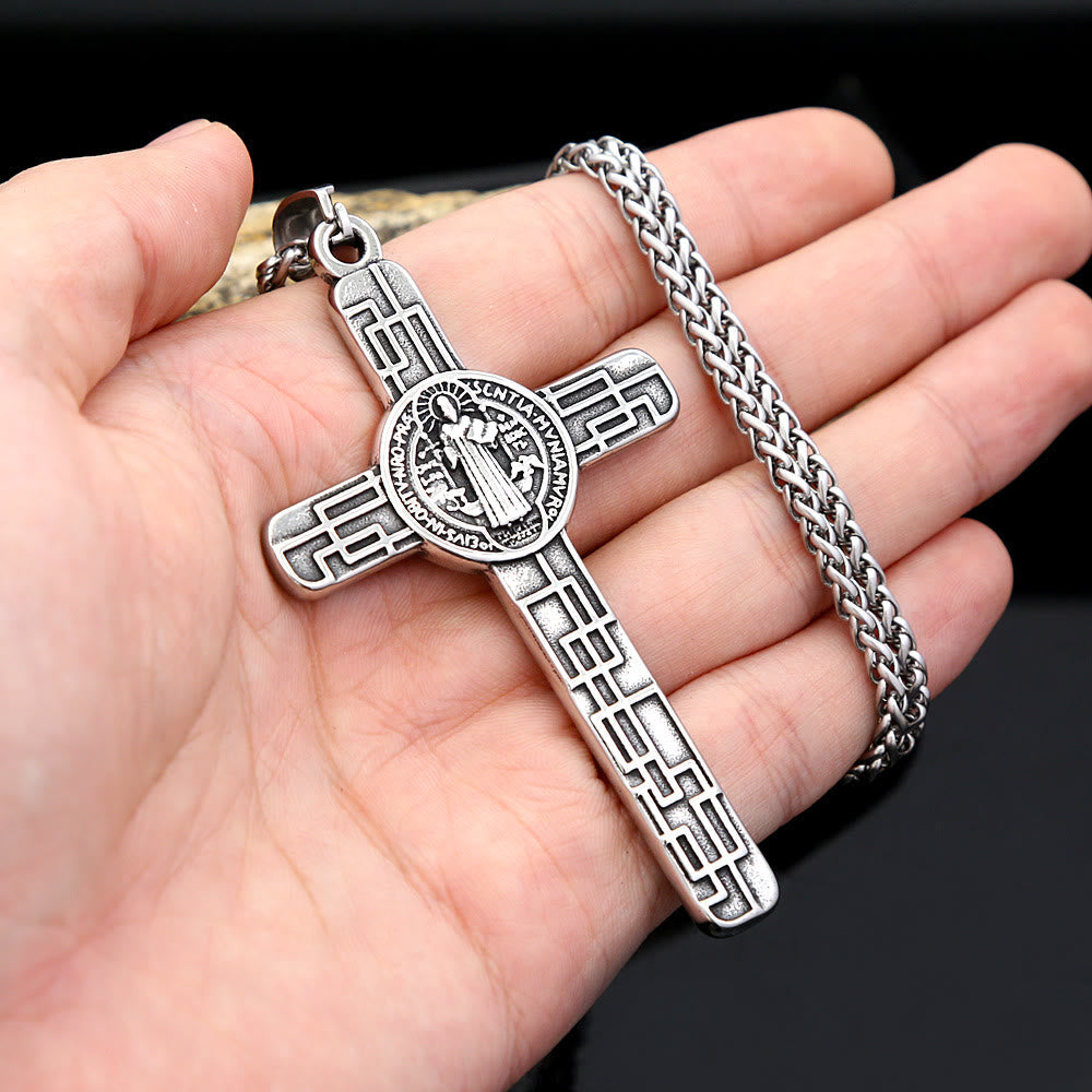 Collier pendentif en titane de la Foi de la Croix de St. Benoît Protege-nous