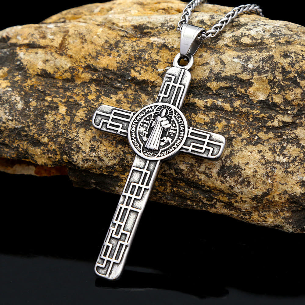 Collier pendentif en titane de la Foi de la Croix de St. Benoît Protege-nous