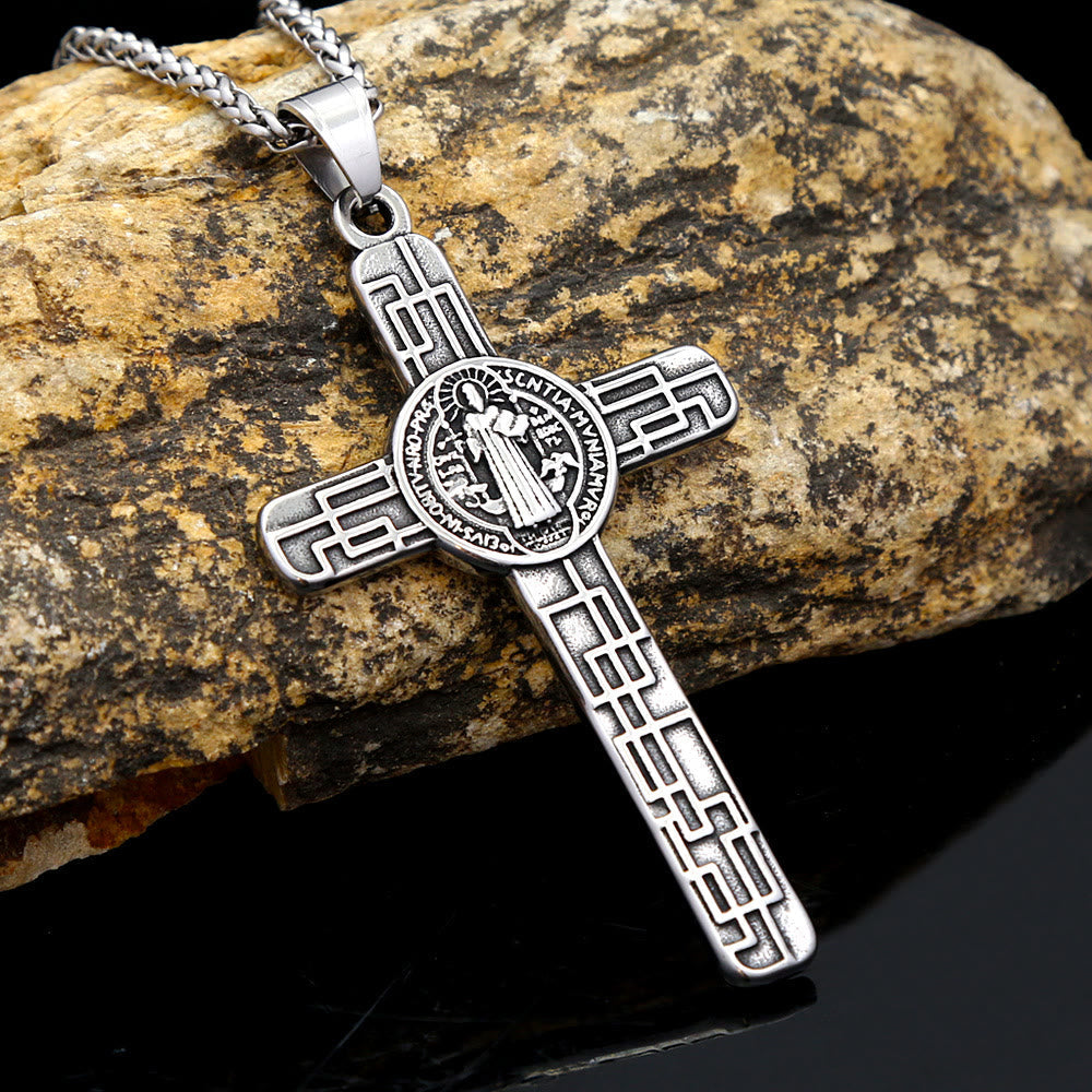Collier pendentif en titane de la Foi de la Croix de St. Benoît Protege-nous