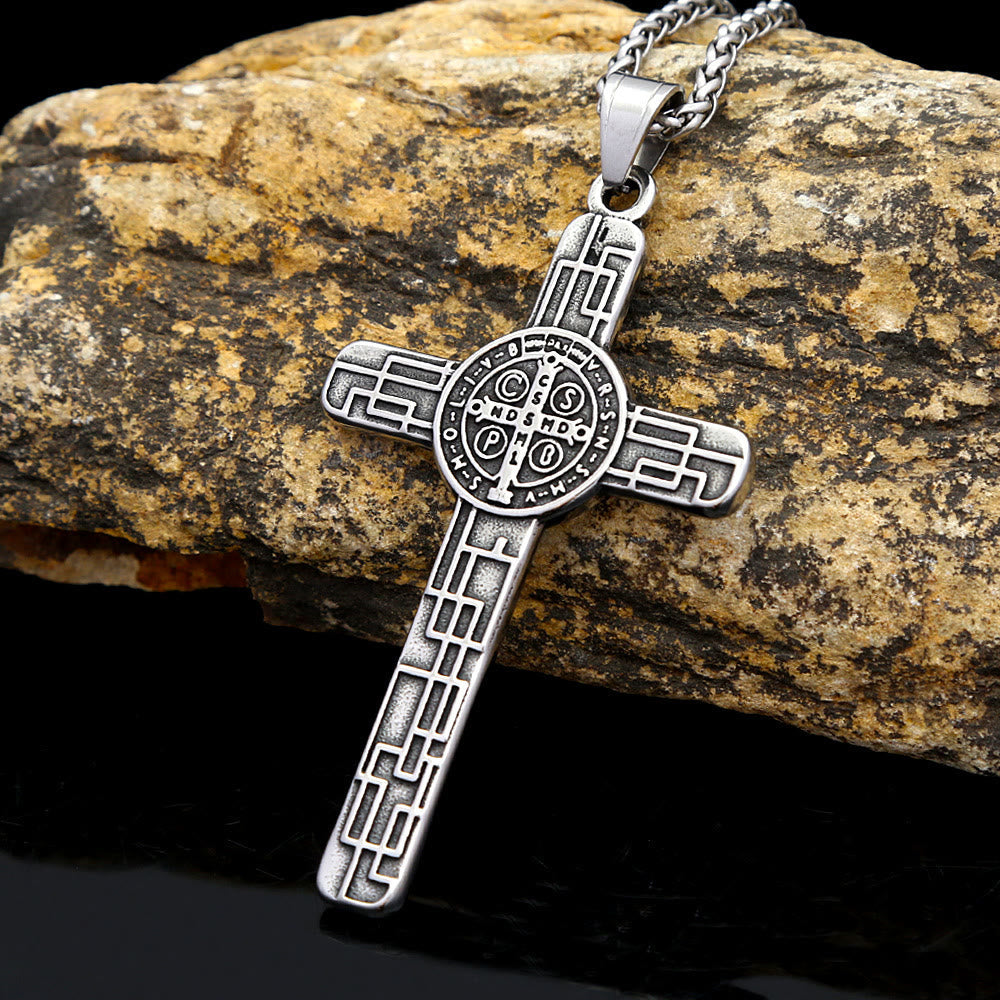 Collier pendentif en titane de la Foi de la Croix de St. Benoît Protege-nous