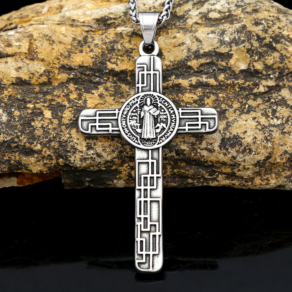 Collier pendentif en titane de la Foi de la Croix de St. Benoît Protege-nous