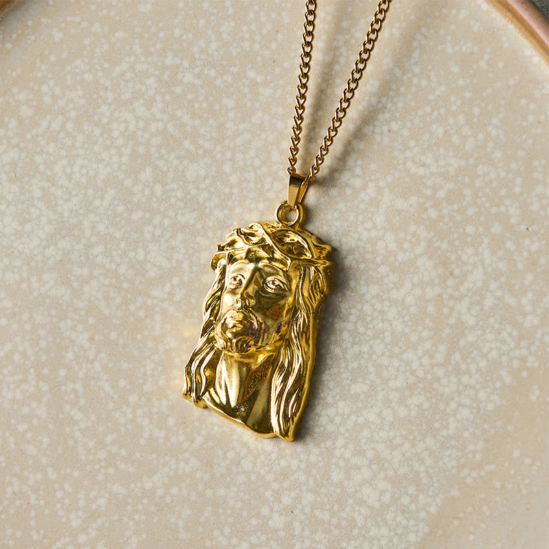 Collar con dije de Jesucristo de corona de espinas estilo realista, fe bendita