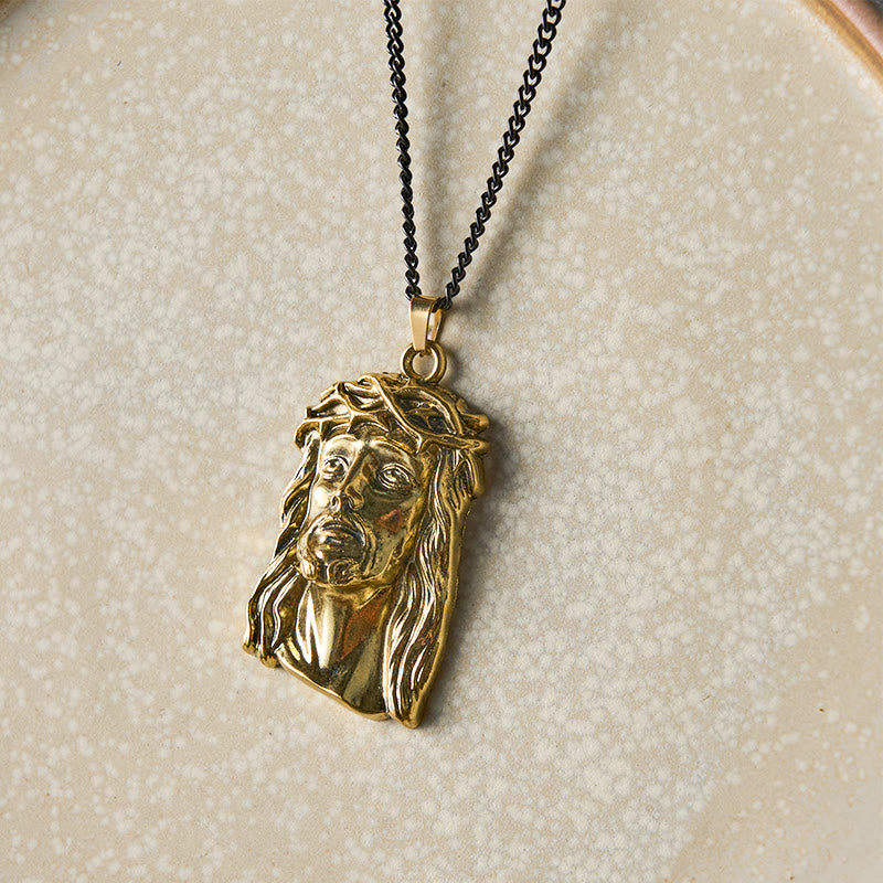 Collar con dije de Jesucristo de corona de espinas estilo realista, fe bendita