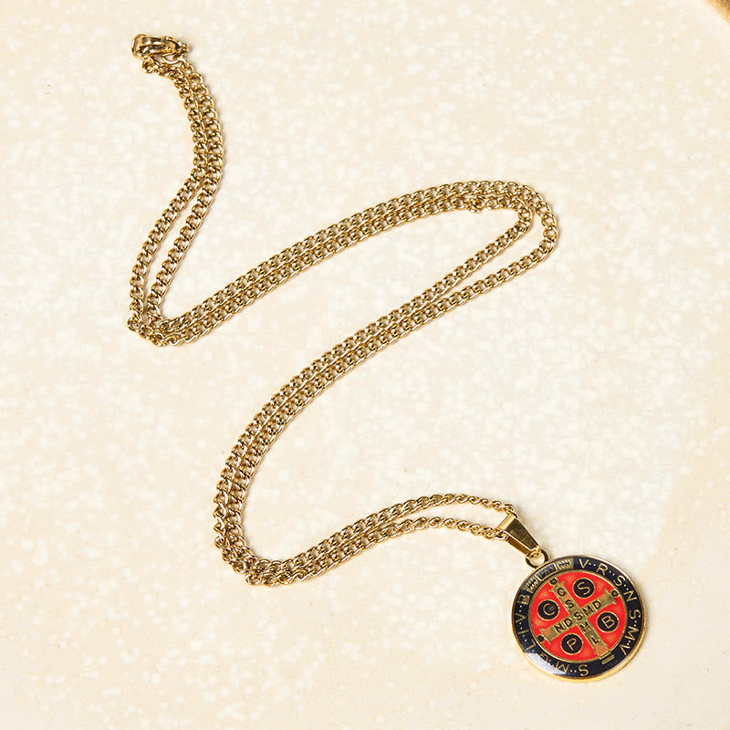 Collar con colgante de fe y protección con símbolo de San Benito estilo retro de 2 colores