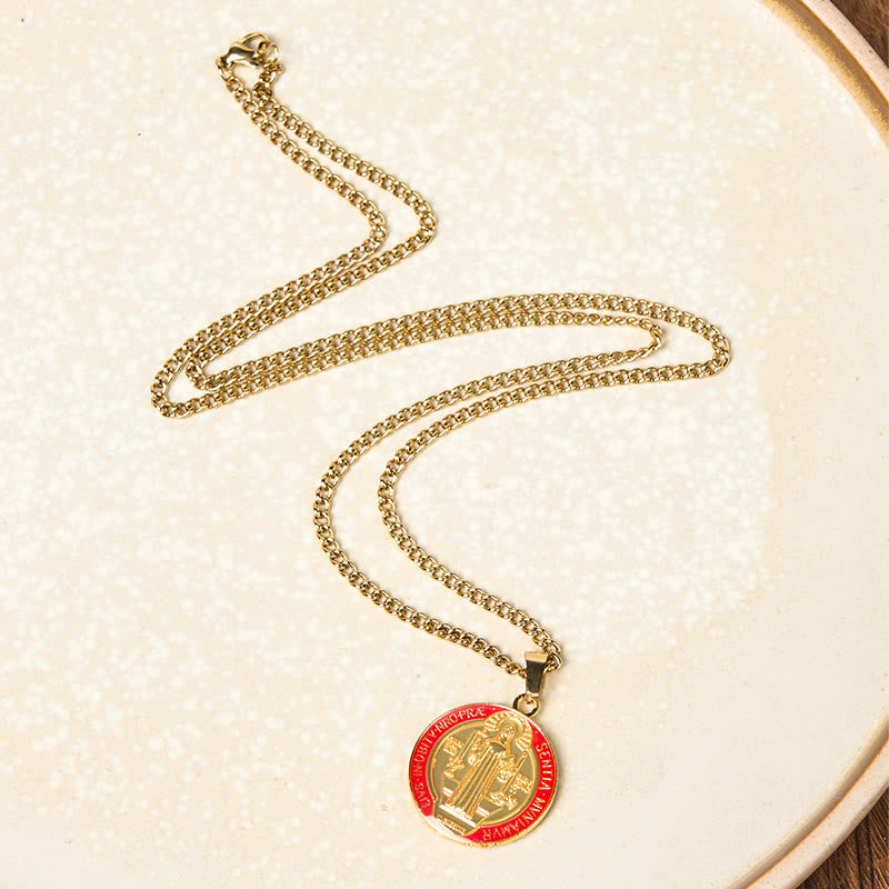 Collar con colgante de fe y protección con símbolo de San Benito estilo retro de 2 colores
